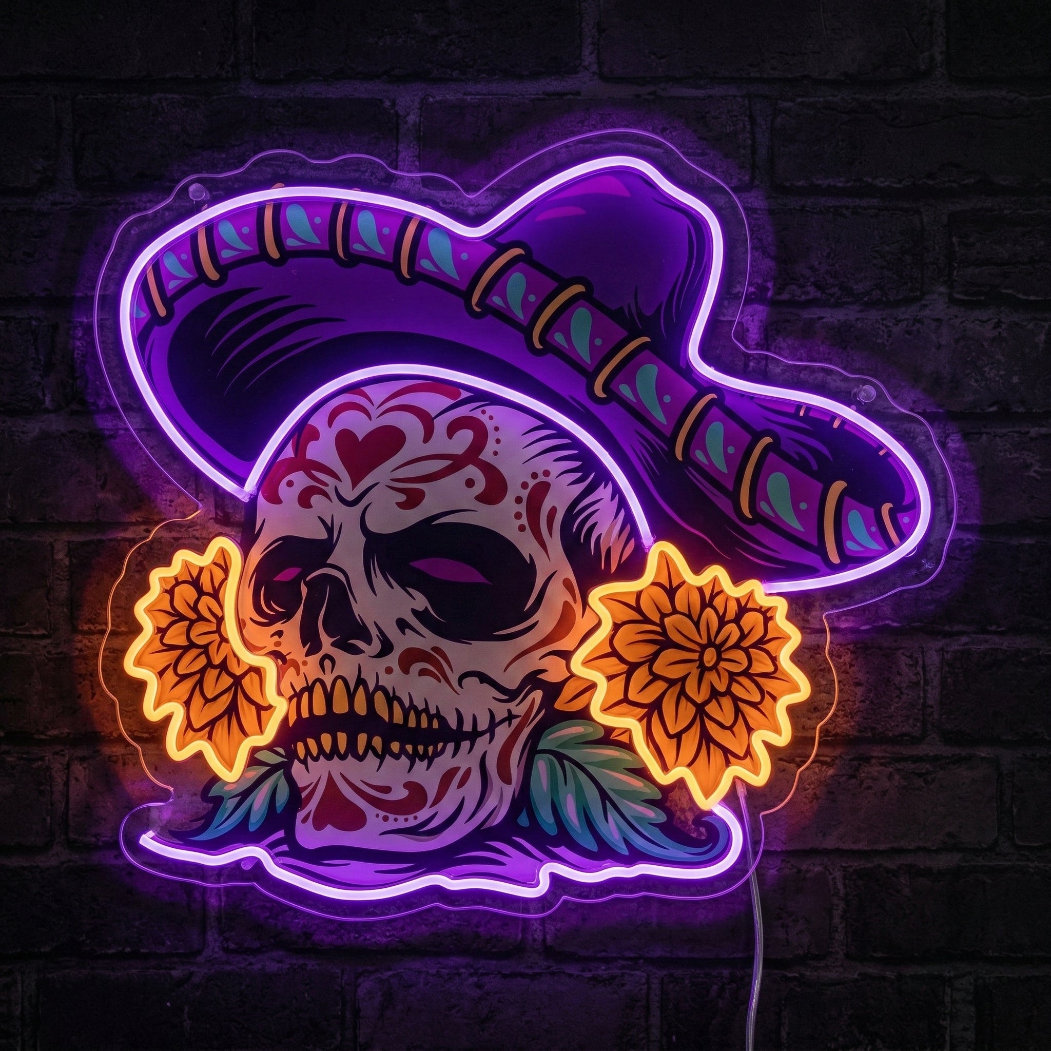 ShineNeon™ Sombrero Sugar Skull Neon Sign - Vibrant Day of the Dead Wall Decor for Man Cave