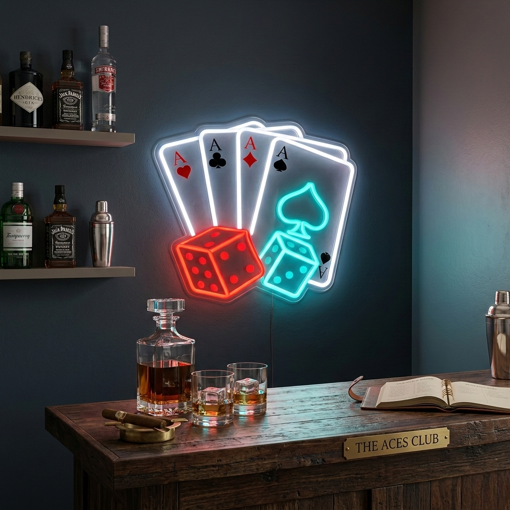 ShineNeon™ Four Aces & Dice LED Neon Sign - Vegas Casino Game Room Decor for Man Cave