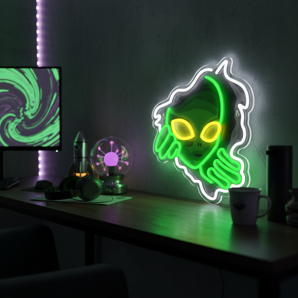 ShineNeon™ Alien LED Neon Sign - Galactic Green Neon Wall Decor for Man Cave & Gaming Room