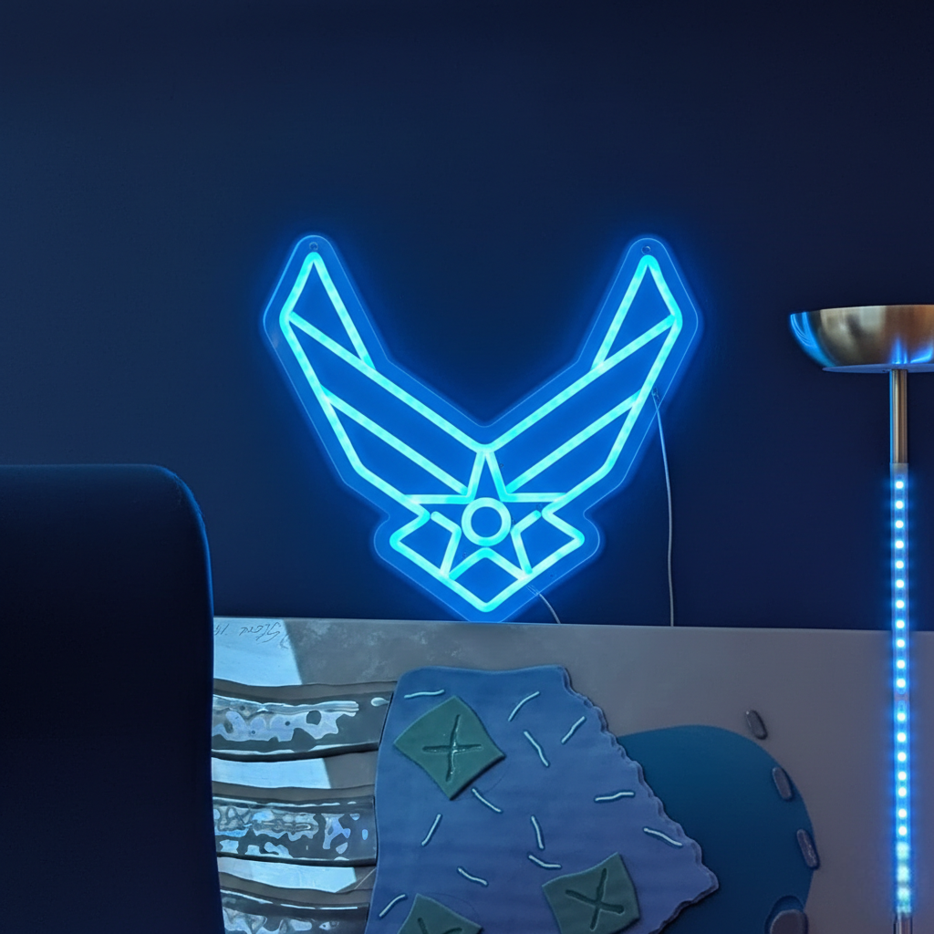 ShineNeon™ Stealth Wing LED Neon Sign – Tactical Blue Glow for Garage & Mancave