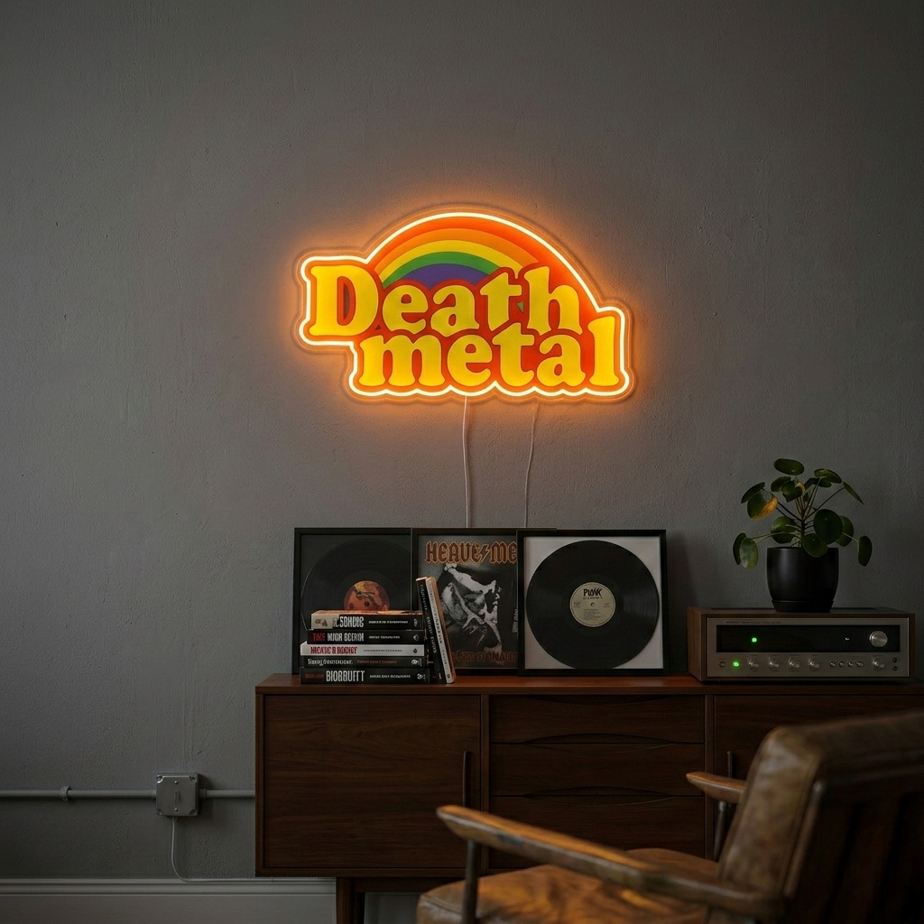 ShineNeon™ Rainbow Death Metal LED Neon Sign - Retro Pastel Sarcastic Wall Decor for Gaming & Mancave