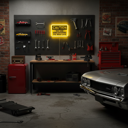 ShineNeon™ Caution Man Cave LED Neon Sign - Yellow Warning Light for Garage & Game Room