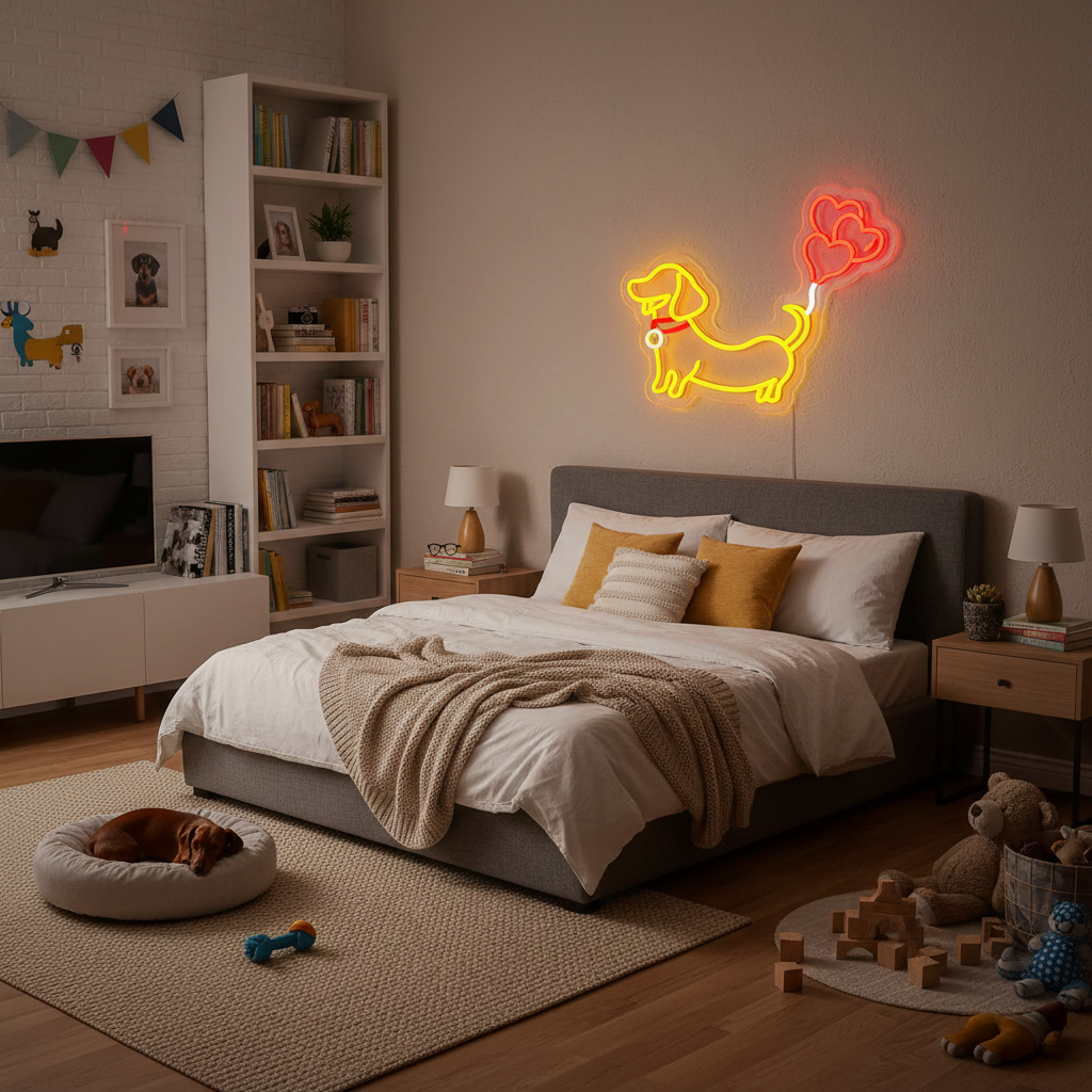 ShineNeon™ Puppy Love Dachshund LED Neon Sign - Weiner Dog Heart Wall Decor for Pet Lovers