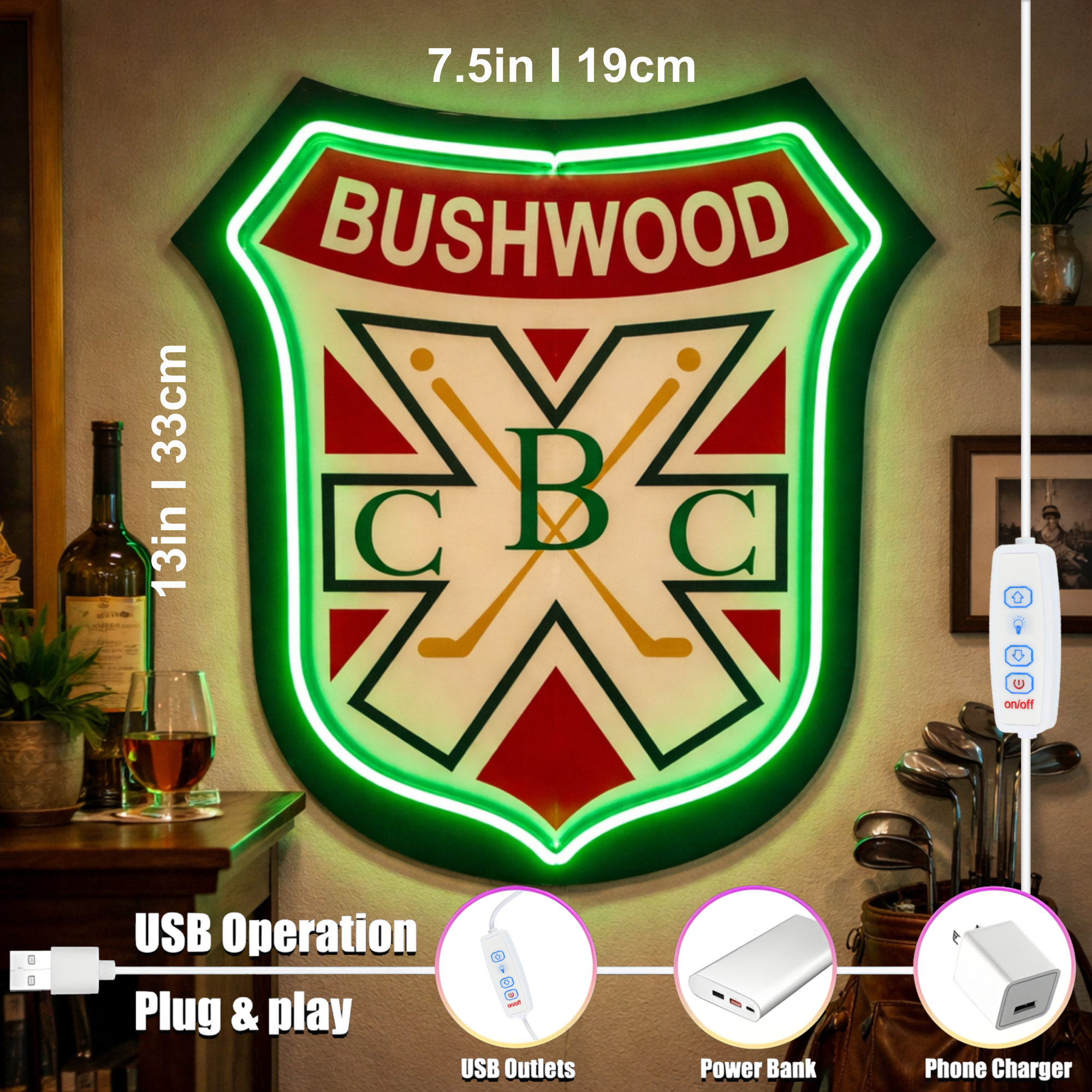ShineNeon™ Bushwood Country Club LED Neon Sign - Retro Golf Decor for Man Cave