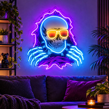 Hooded Skull Sunglasses LED Neon Sign image 2