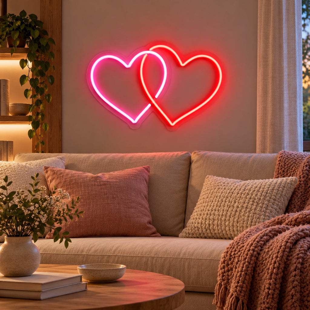 Intertwined Hearts Pink Red LED Neon Sign image 2