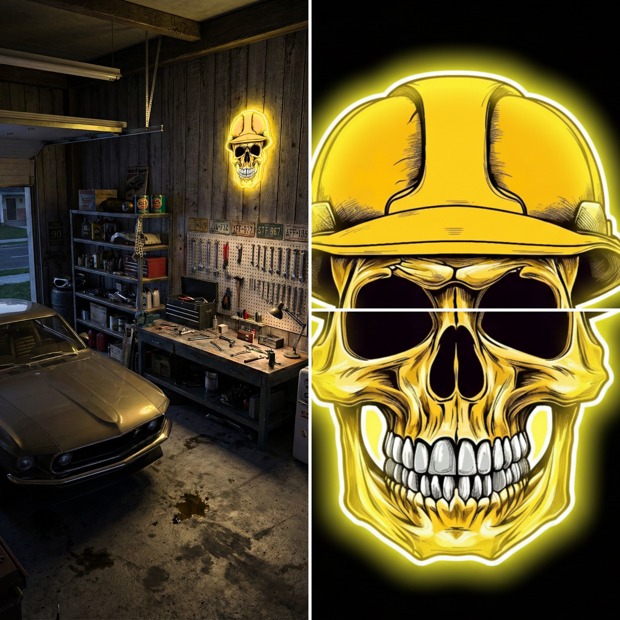 ShineNeon™ Hard Hat Skull LED Neon Sign - Construction Wall Decor for Garage Mancave & Workshop