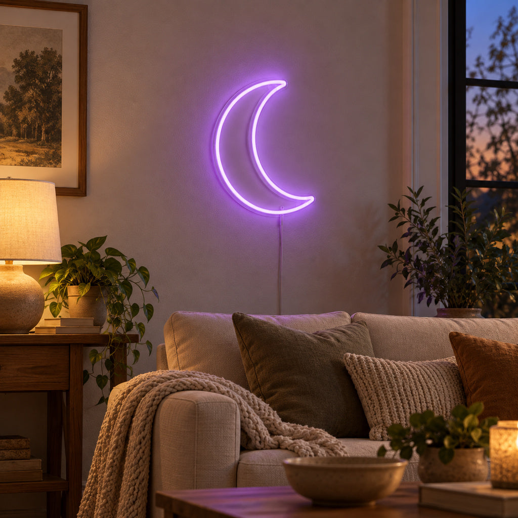 Lavender Crescent Moon LED Neon Sign image 2