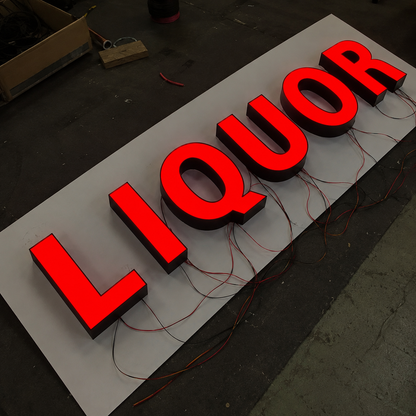 LIQUOR Custom Frontlit And Backlit Channel Letter Led Light Sign