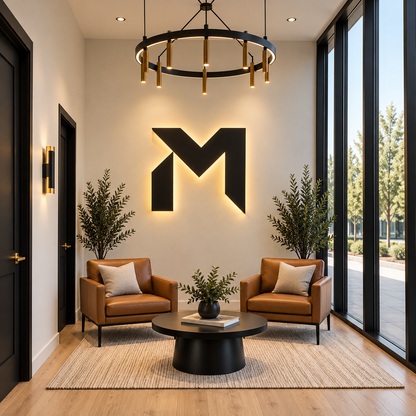 Custom 40" Black Metal Backlit M Logo Sign – Warm White LED