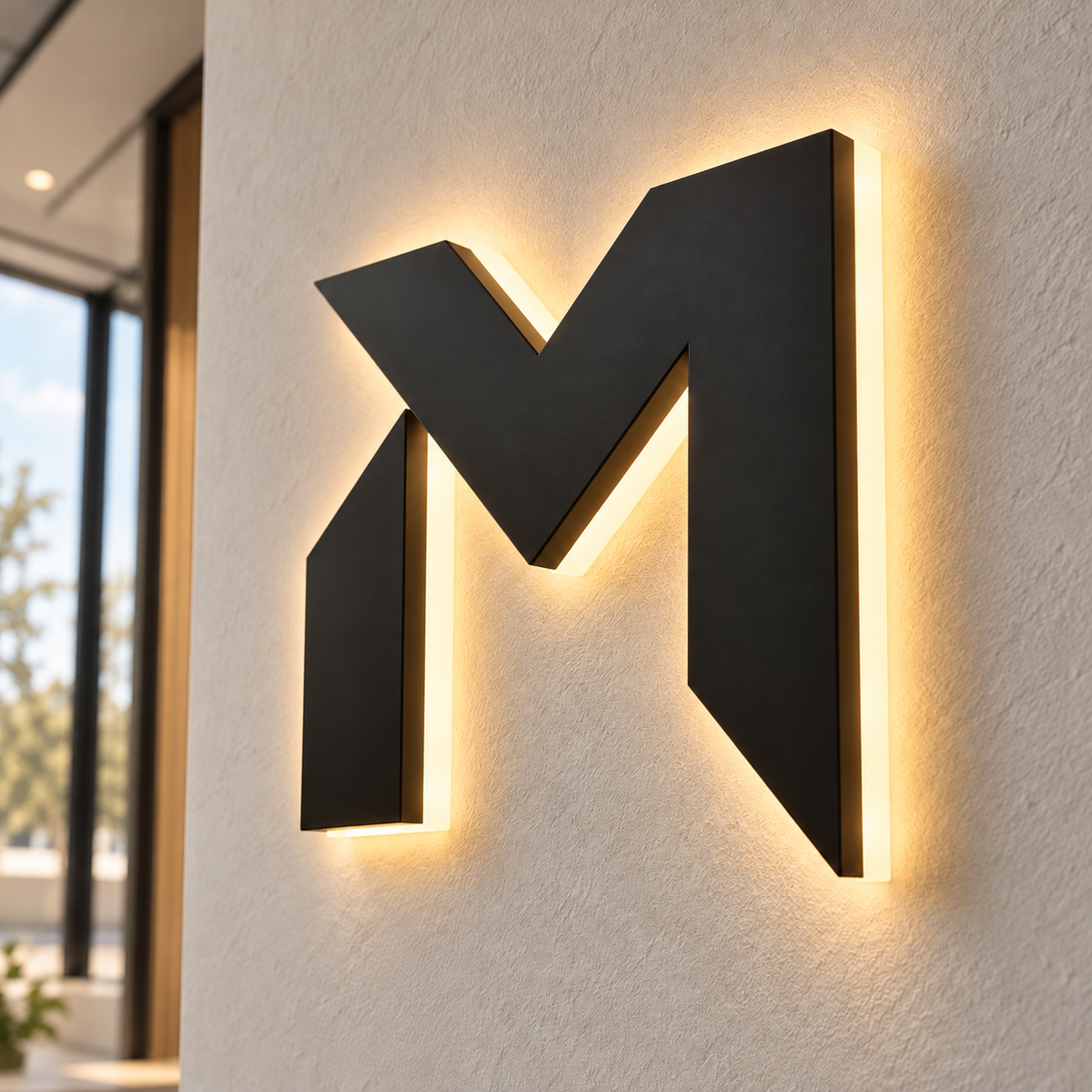 Custom 40" Black Metal Backlit M Logo Sign – Warm White LED