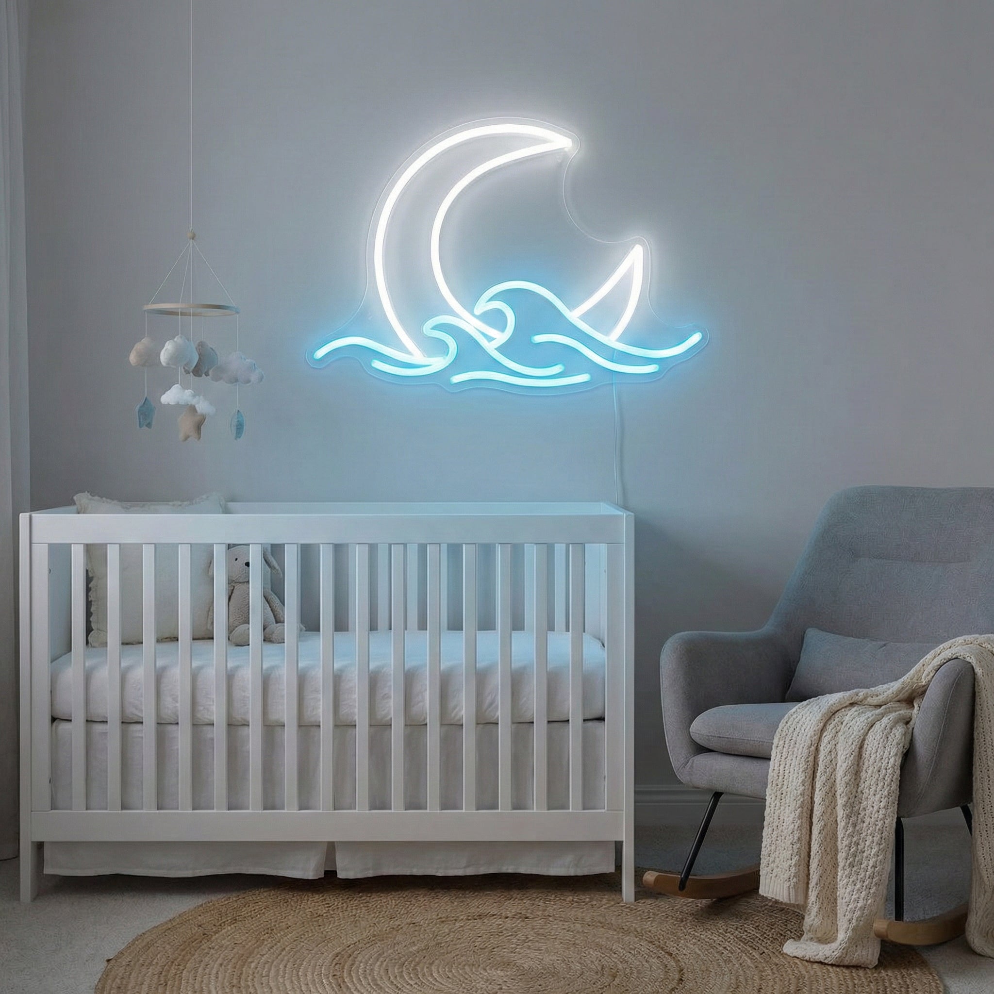 ShineNeon™ Moon & Ocean Waves LED Neon Sign - Serene Coastal Wall Decor for Bedroom