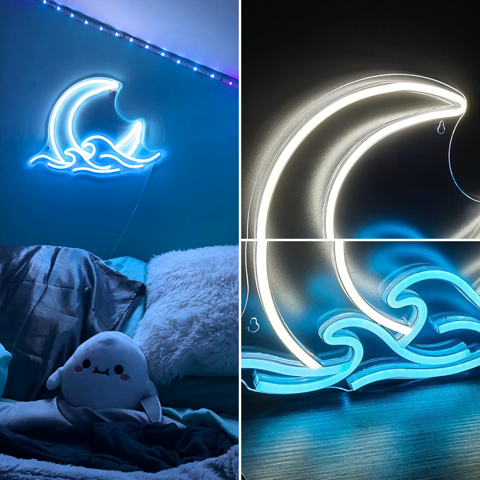 ShineNeon™ Moon & Ocean Waves LED Neon Sign - Serene Coastal Wall Decor for Bedroom