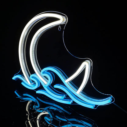 ShineNeon™ Moon & Ocean Waves LED Neon Sign - Serene Coastal Wall Decor for Bedroom