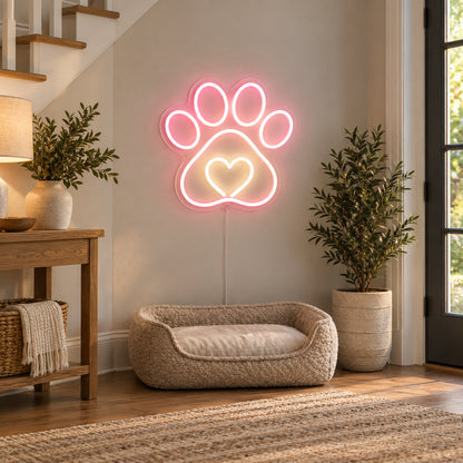 Pink Paw Print Heart LED Neon Sign image 2