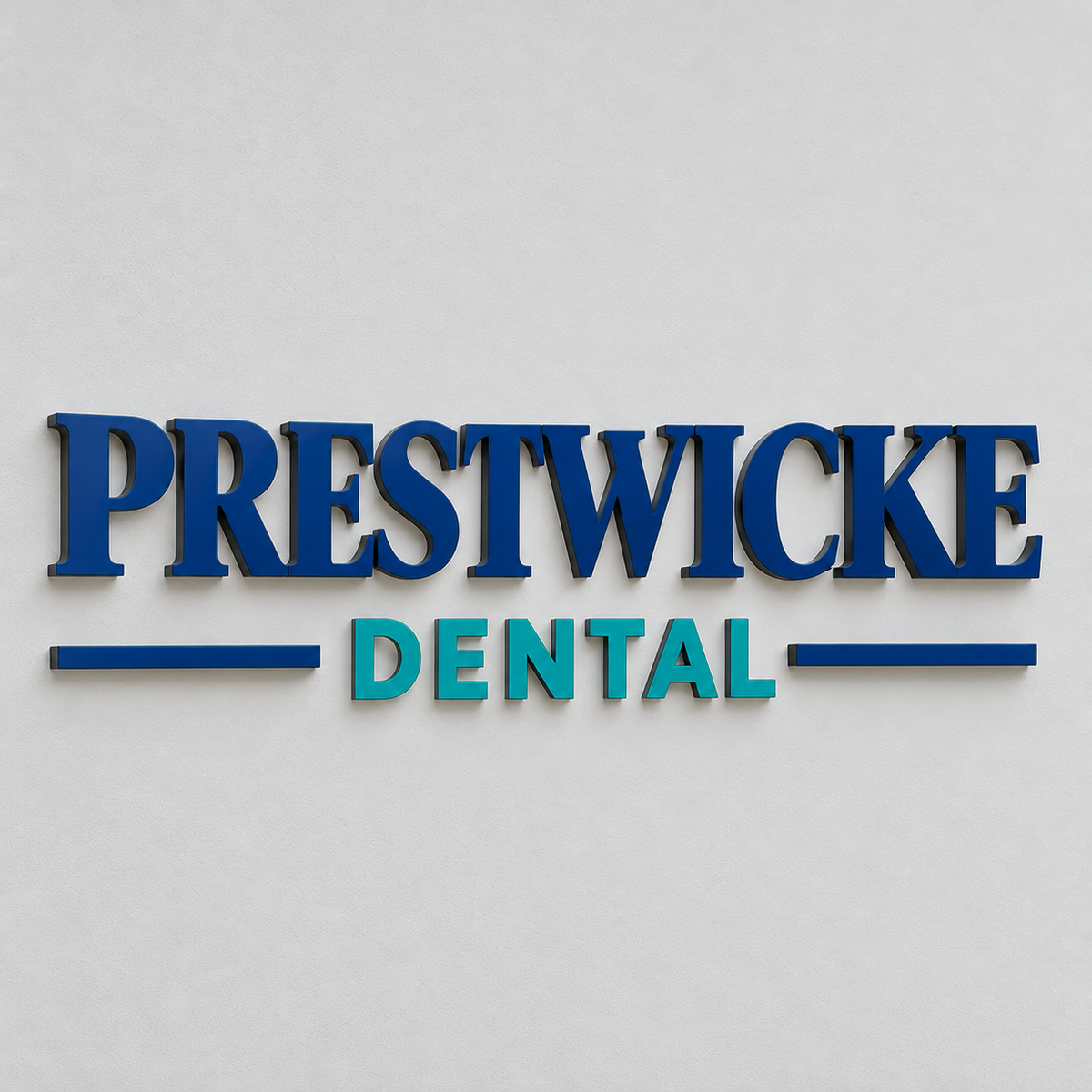 Prestwicke Dental Custom 3D Halo Backlit Metal Letters & Logo Wall Sign