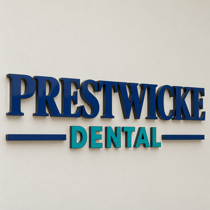 Prestwicke Dental Custom 3D Halo Backlit Metal Letters & Logo Wall Sign