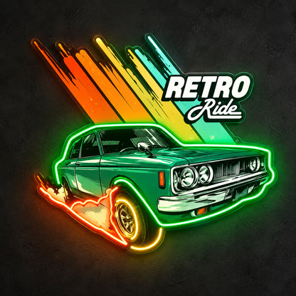 Retro Ride Green Car LED Neon Sign image 1