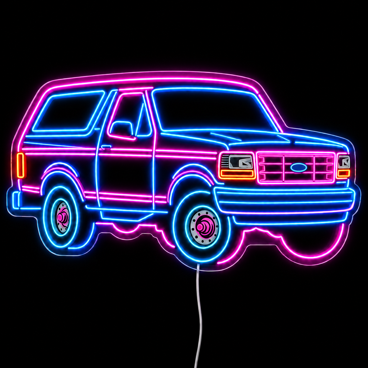 Retro Off-Road SUV LED Neon Sign – Blue & Pink Garage Wall Decor