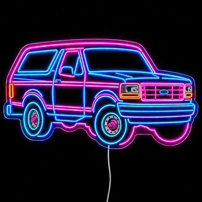 Retro Off-Road SUV LED Neon Sign – Blue & Pink Garage Wall Decor