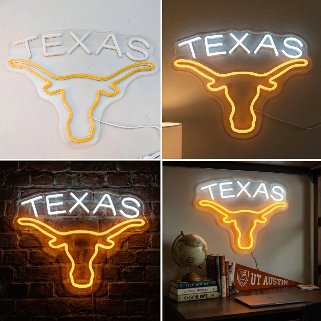 ShineNeon™ Texas Longhorn LED Neon Sign - Orange & White Western Decor for Bar Game Room or Man Cave