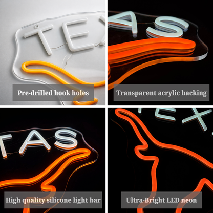 ShineNeon™ Texas Longhorn LED Neon Sign - Orange & White Western Decor for Bar Game Room or Man Cave