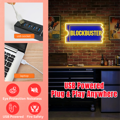 ShineNeon™ Retro Blockbuster Ticket LED Neon Sign - Movie Room & Mancave Wall Decor