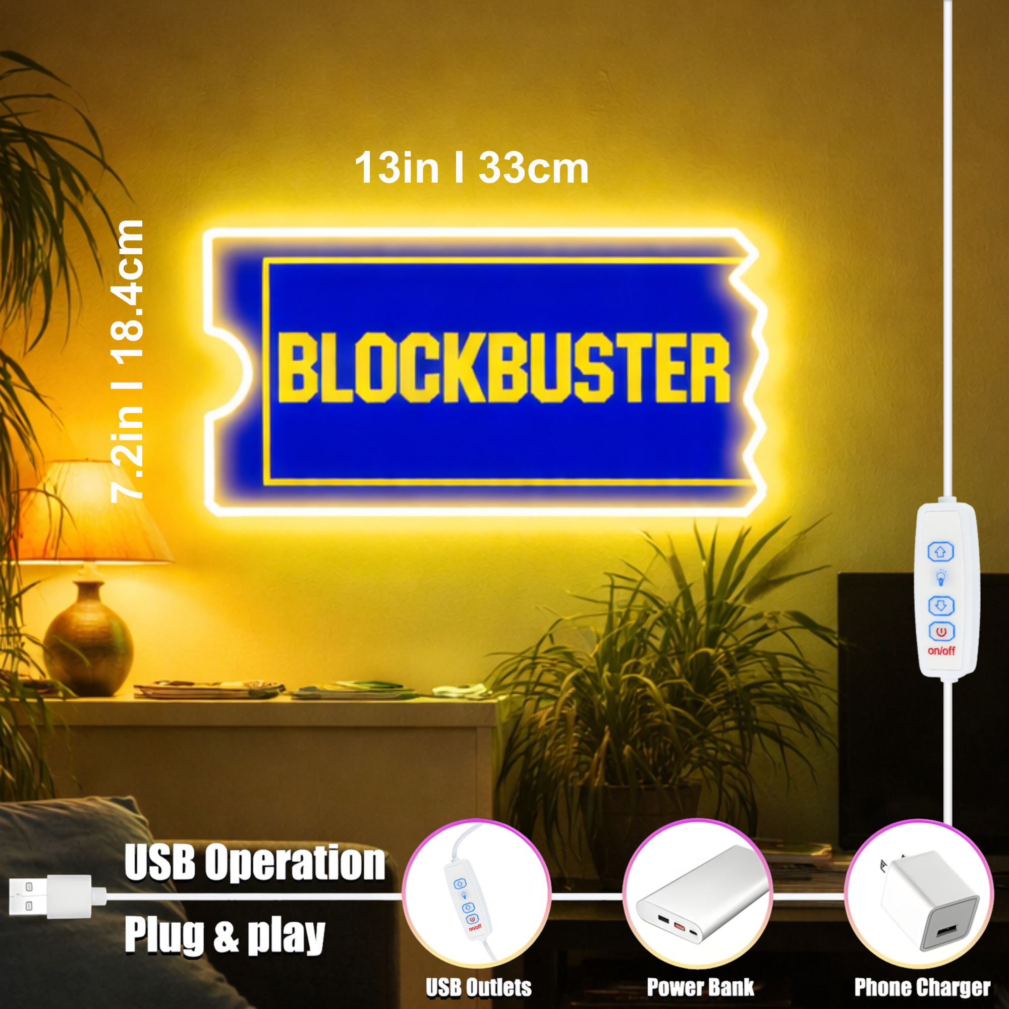 ShineNeon™ Retro Blockbuster Ticket LED Neon Sign - Movie Room & Mancave Wall Decor