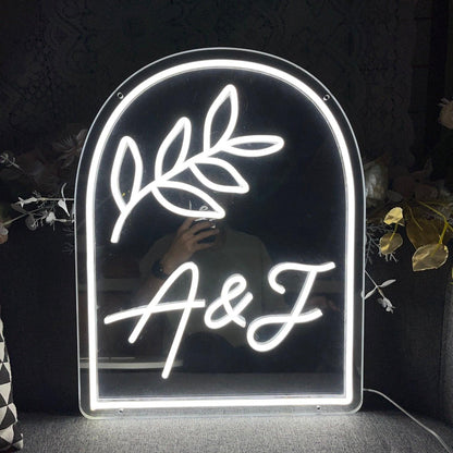 A And J White Leaf Custom Led Neon Sign For Wedding Decor | Shineneon