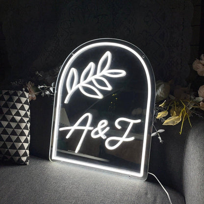 A And J White Leaf Custom Led Neon Sign For Wedding Decor | Shineneon