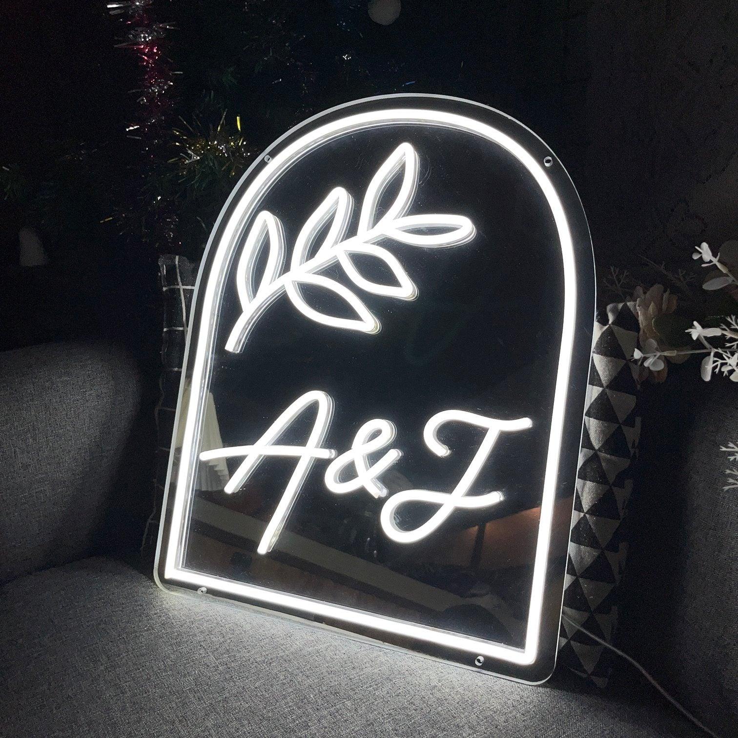 A And J White Leaf Custom Led Neon Sign For Wedding Decor | Shineneon