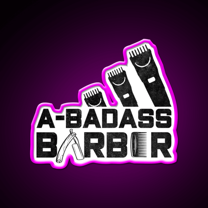 A Badass Barber Vintage Distressed Barber Shop Haircut Led Neon Sign - Shineneon