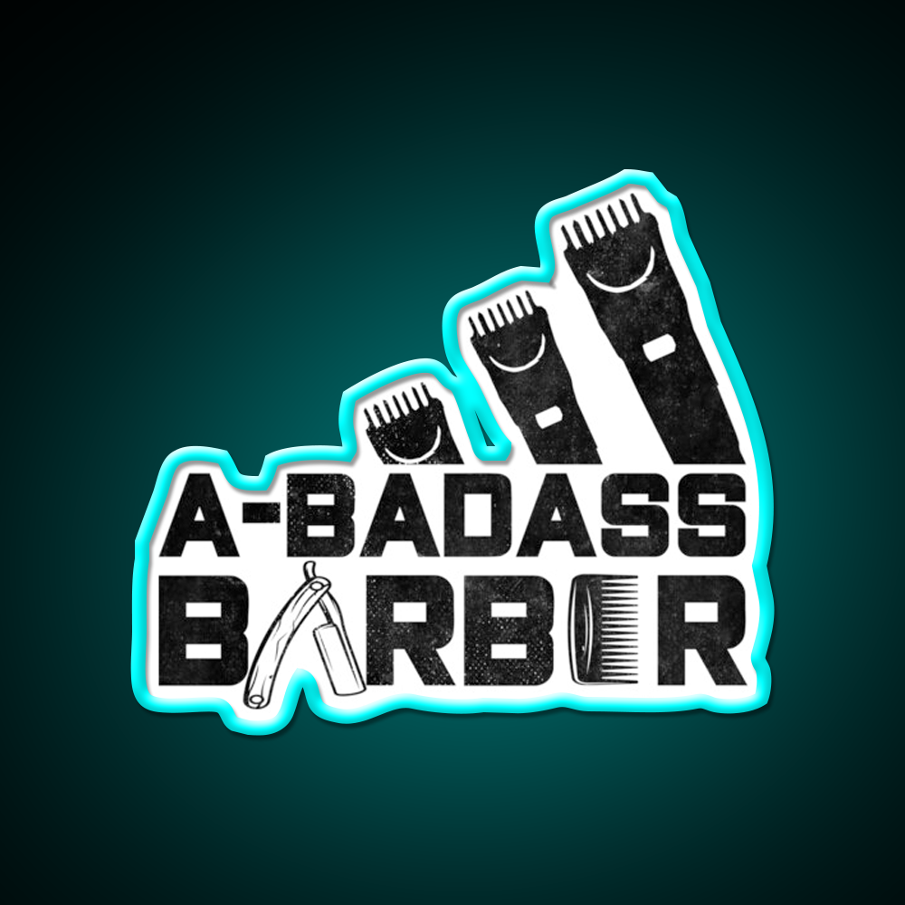A Badass Barber Vintage Distressed Barber Shop Haircut Led Neon Sign