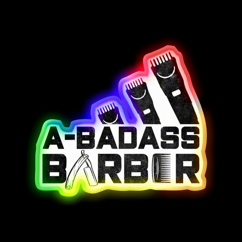 A Badass Barber Vintage Distressed Barber Shop Haircut Led Neon Sign
