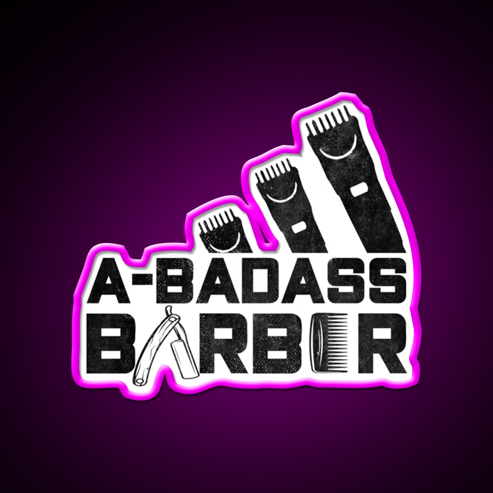 A Badass Barber Vintage Distressed Barber Shop Haircut Led Neon Sign