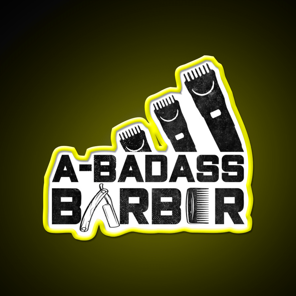 A Badass Barber Vintage Distressed Barber Shop Haircut Led Neon Sign