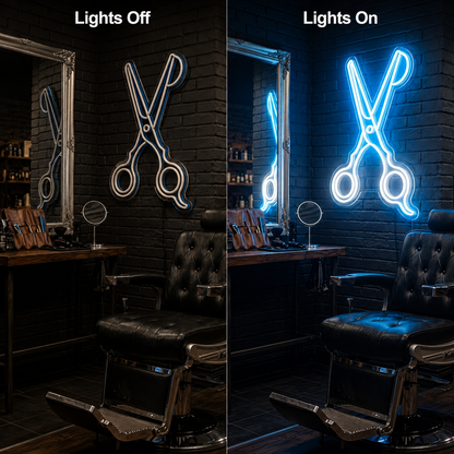 A Barber Shop With Two LED Neon Sign - 06 Day Night Comparison