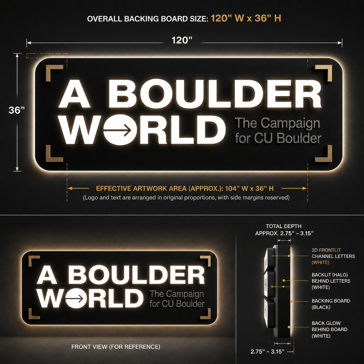 A BOULDER WORLD 3D Frontlit And Backlit Channel Led Light Sign - Shineneon