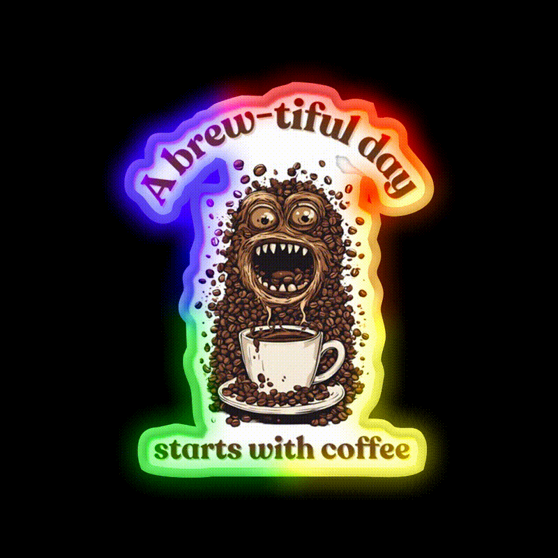 A Brew Tiful Day Starts With Coffee Cafe Led Neon Sign Espresso Bar Art Rgb Color