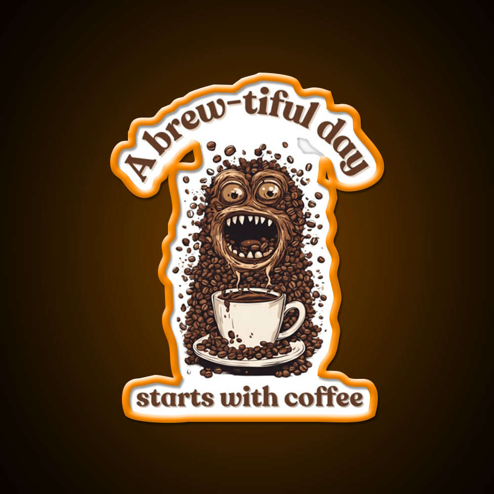 A Brew Tiful Day Starts With Coffee Cafe Led Neon Sign Espresso Bar Art Rgb Color - Shineneon