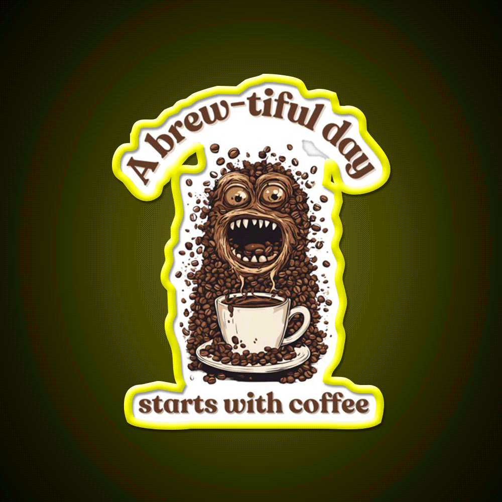 A Brew Tiful Day Starts With Coffee Cafe Led Neon Sign Espresso Bar Art Rgb Color