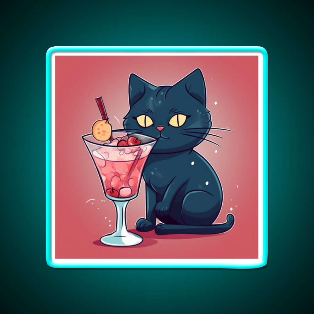 A Cat Drinks Cocktail Bar Decor Led Neon Sign Rgb Color - Size and dimension reference