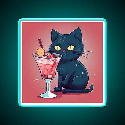 A Cat Drinks Cocktail Bar Decor Led Neon Sign Rgb Color - Size and dimension reference