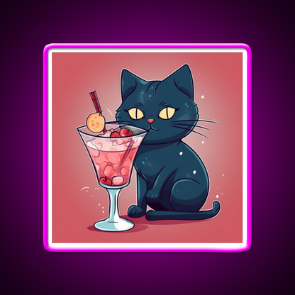 A Cat Drinks Cocktail Bar Decor Led Neon Sign Rgb Color - Neon sign mounted on wall in room