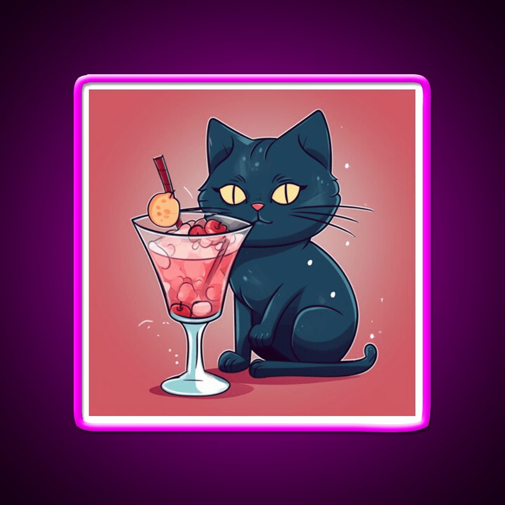 A Cat Drinks Cocktail Bar Decor Led Neon Sign Rgb Color - Shineneon