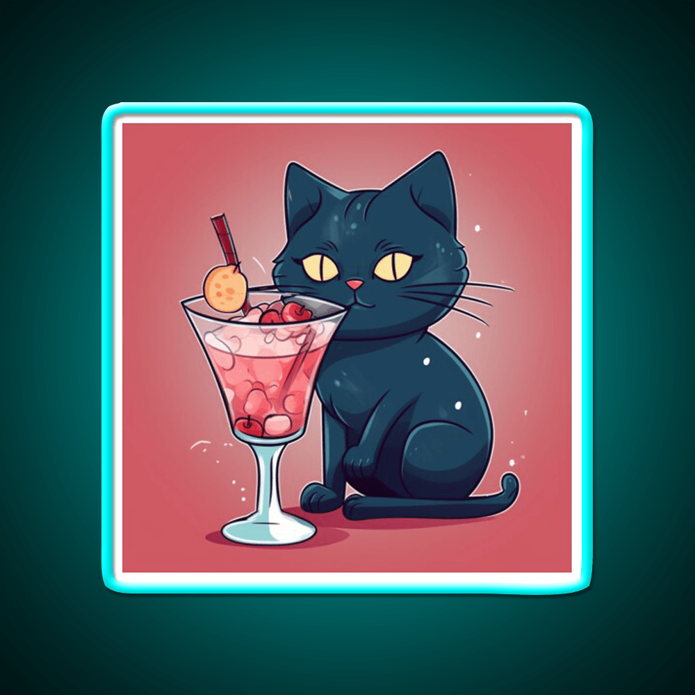 A Cat Drinks Cocktail Bar Decor Led Neon Sign Rgb Color - Shineneon