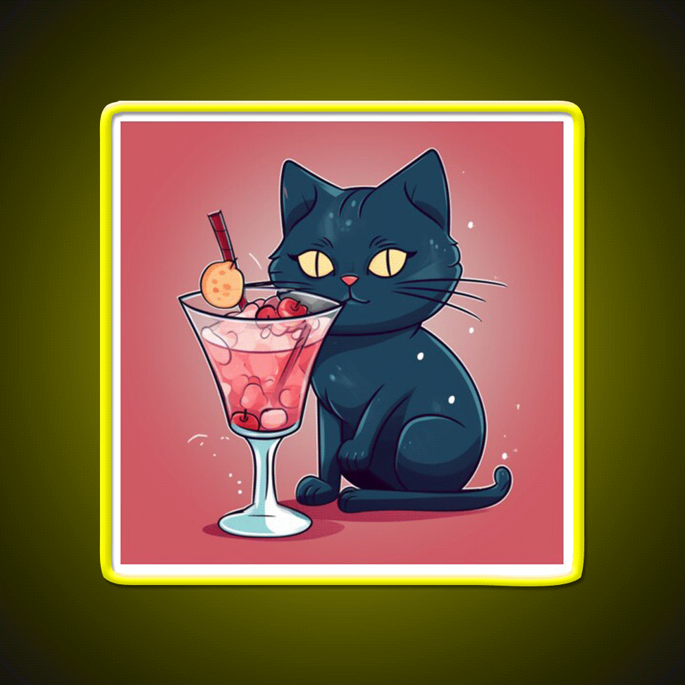 A Cat Drinks Cocktail Bar Decor Led Neon Sign Rgb Color - Custom LED neon sign front view