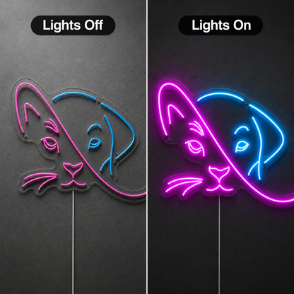 A Cat's Head Is Lit LED Neon Sign - 06 Day Night Comparison