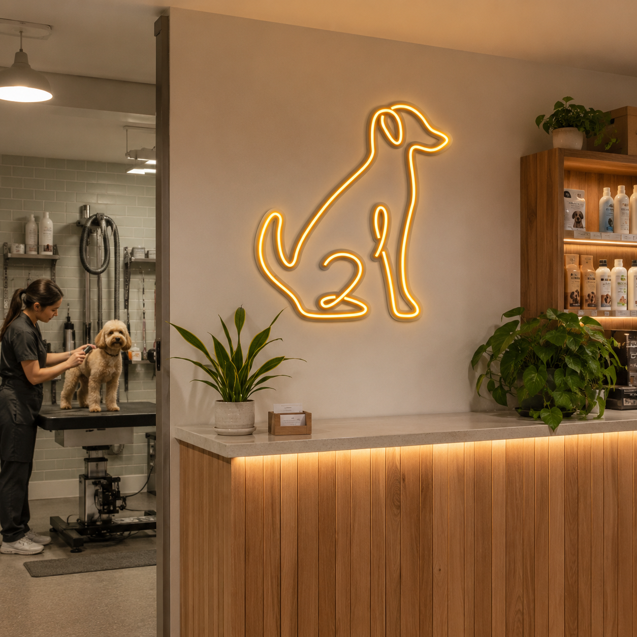 A Dog Is Sitting In LED Neon Sign - 03 Real Lifestyle Scene