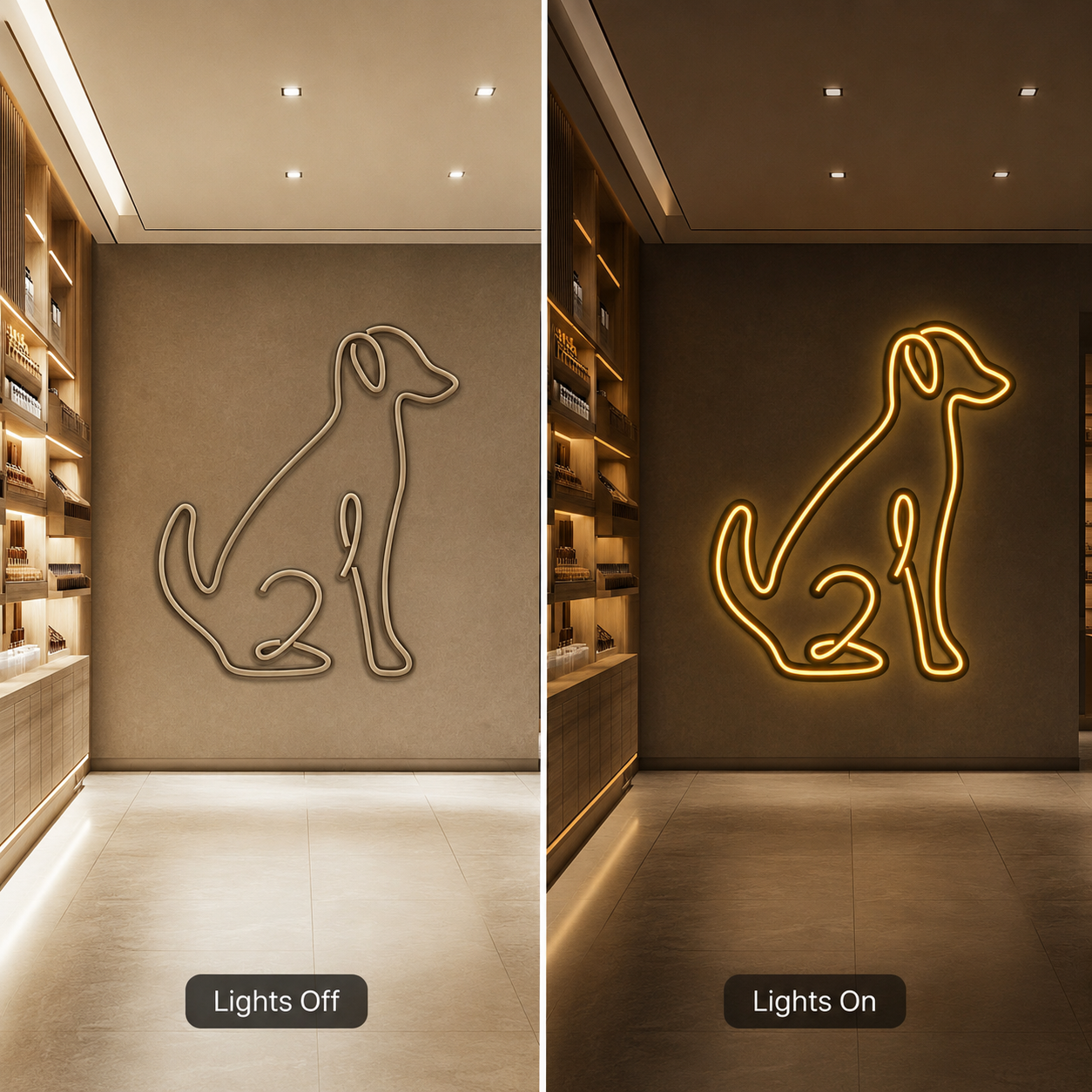 A Dog Is Sitting In LED Neon Sign - 06 Day Night Comparison